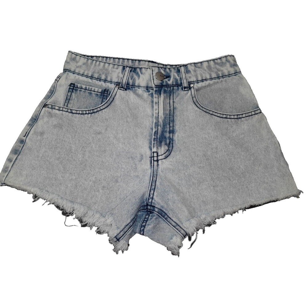 ...TGLA... light-wash acid-wash denim cutoff shorts frayed hem high-rise XS